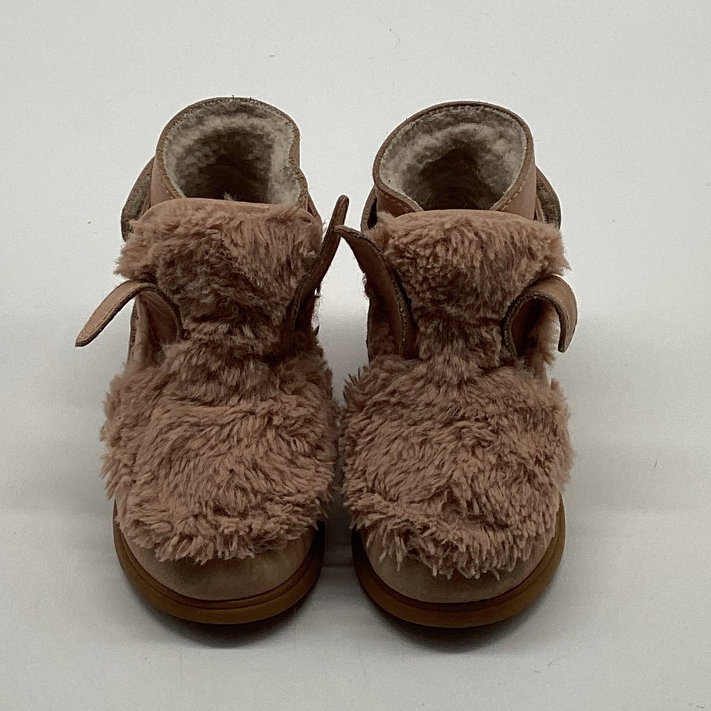 Donsje Roumi Fluffy Bunny boots in warm beige leather and faux fur.